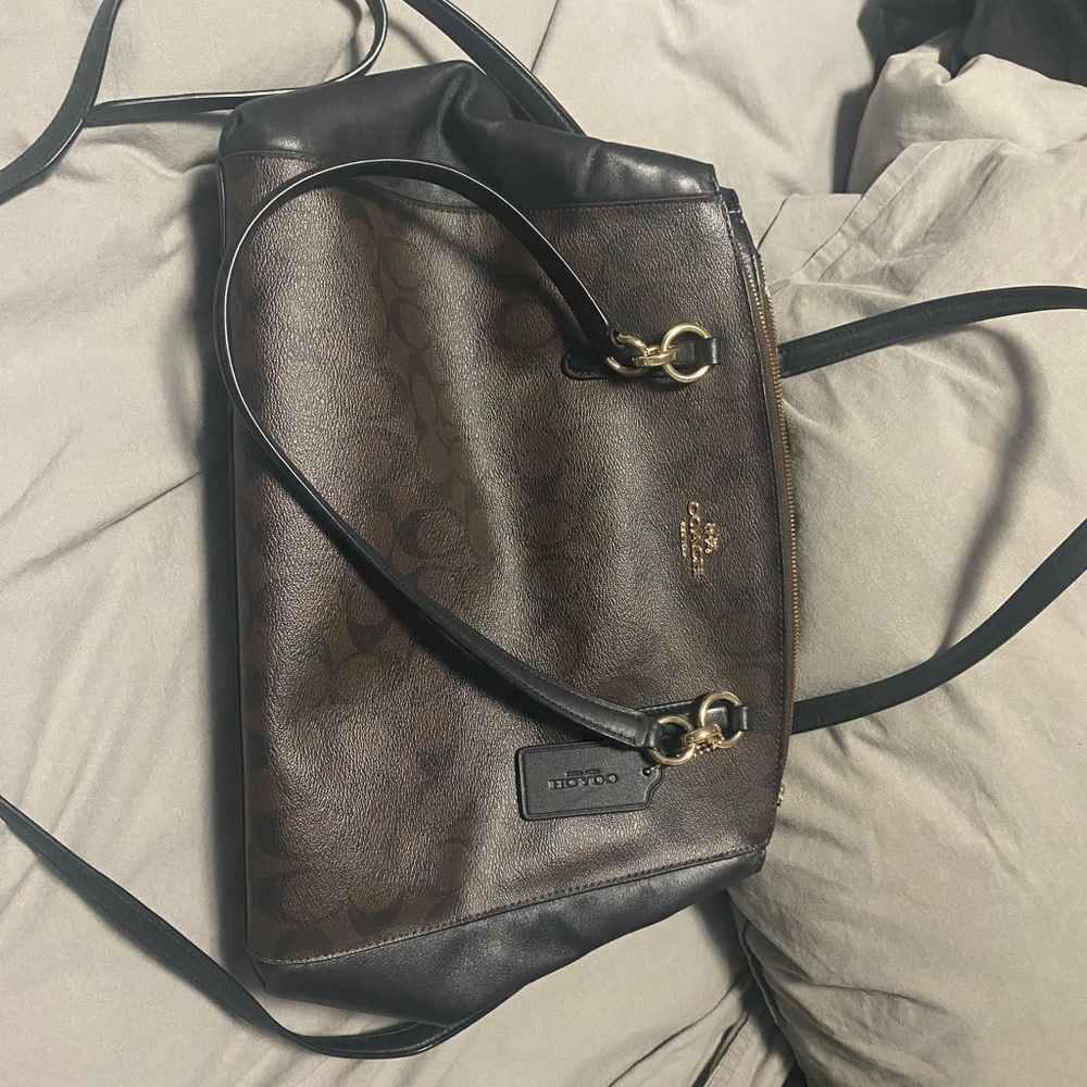Coach Signature Brown and Black Shoulder Bag